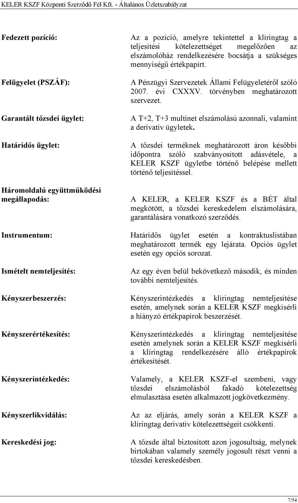 A T+2, T+3 multinet elszámolású azonnali, valamint a derivatív ügyletek.