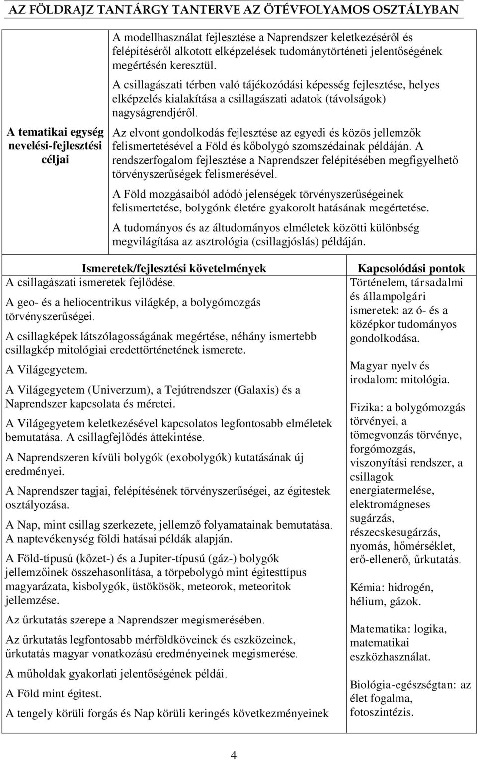 Az elvont gondolkodás fejlesztése az egyedi és közös jellemzők felismertetésével a Föld és kőbolygó szomszédainak példáján.