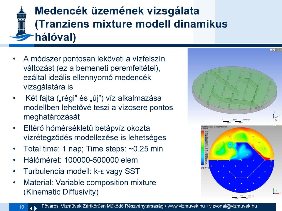 teszi a vízcsere pontos meghatározását Eltérő hőmérsékletű betápvíz okozta vízrétegződés modellezése is lehetséges Total time: 1 nap;