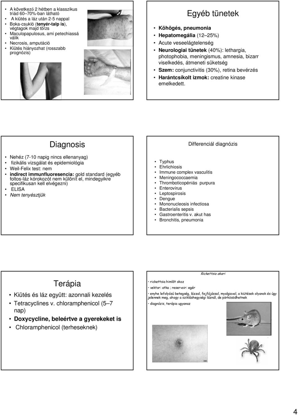 viselkedés, átmeneti süketség Szem: conjunctivitis (30%), retina bevérzés Harántcsíkolt izmok: creatine kinase emelkedett.