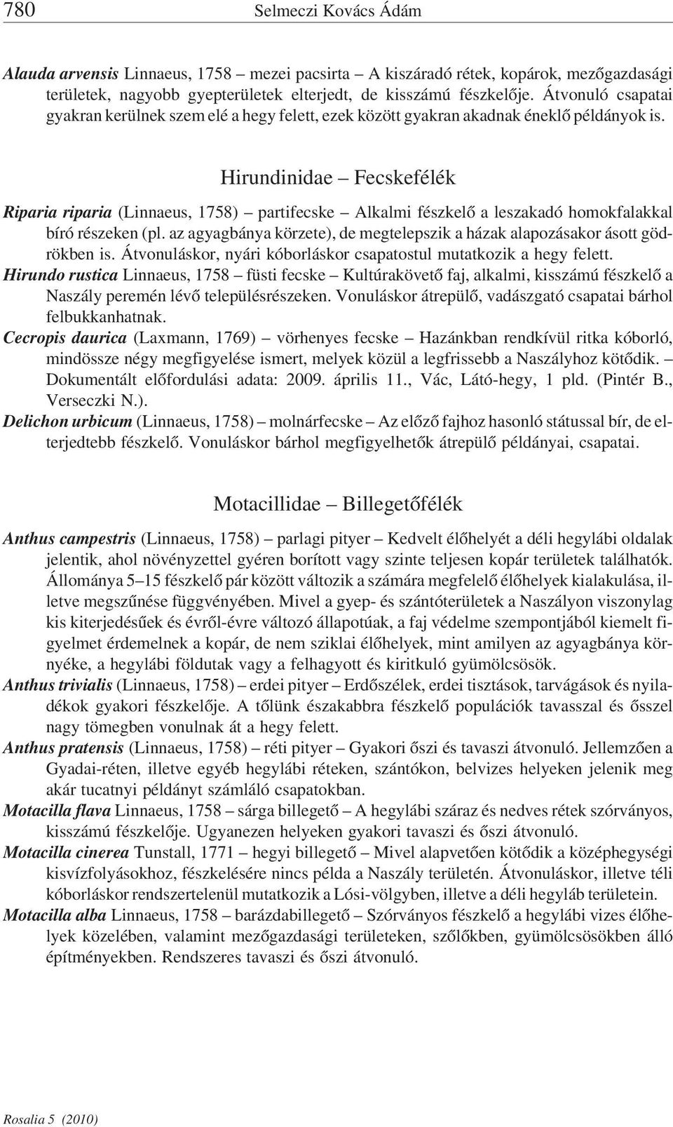 Hirundinidae Fecskefélék Riparia riparia (Linnaeus, 1758) partifecske Alkalmi fészkelő a leszakadó homokfalakkal bíró részeken (pl.