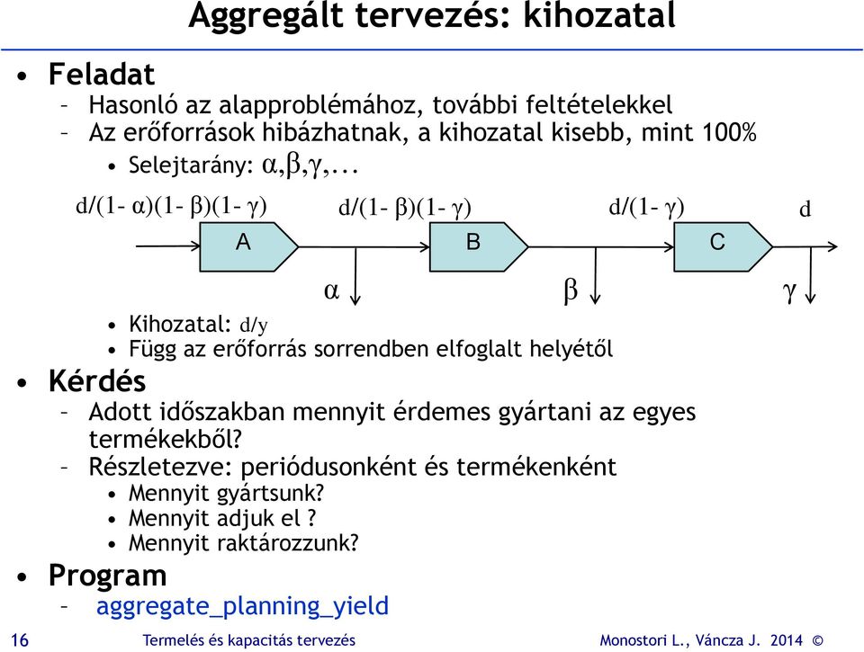 érdemes gyártani az egyes termékekből? Részletezve: periódusonként és termékenként Mennyit gyártsunk? Mennyit adjuk el?