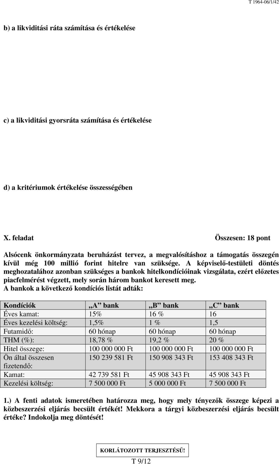 A képviselő-testületi döntés meghozatalához azonban szükséges a bankok hitelkondícióinak vizsgálata, ezért előzetes piacfelmérést végzett, mely során három bankot keresett meg.