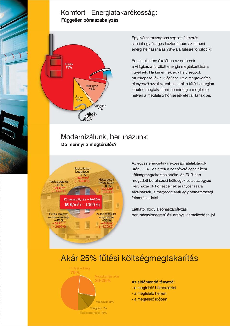 Ez a megtakarítás elenyésző azzal szemben, amit a fűtési energián lehetne megtakarítani, ha mindig a megfelelő helyen a megfelelő hőmérsékletet állítanák be.