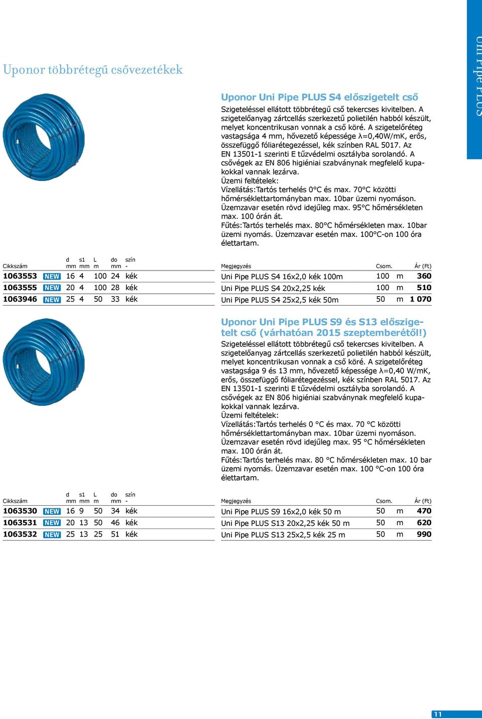 A szigeteőréteg vastagsága 4, hővezető képessége λ=0,40w/mk, erős, összefüggő fóiarétegezésse, kék színben RAL 5017. Az EN 13501-1 szerinti E tűzvéemi osztáyba soroanó.