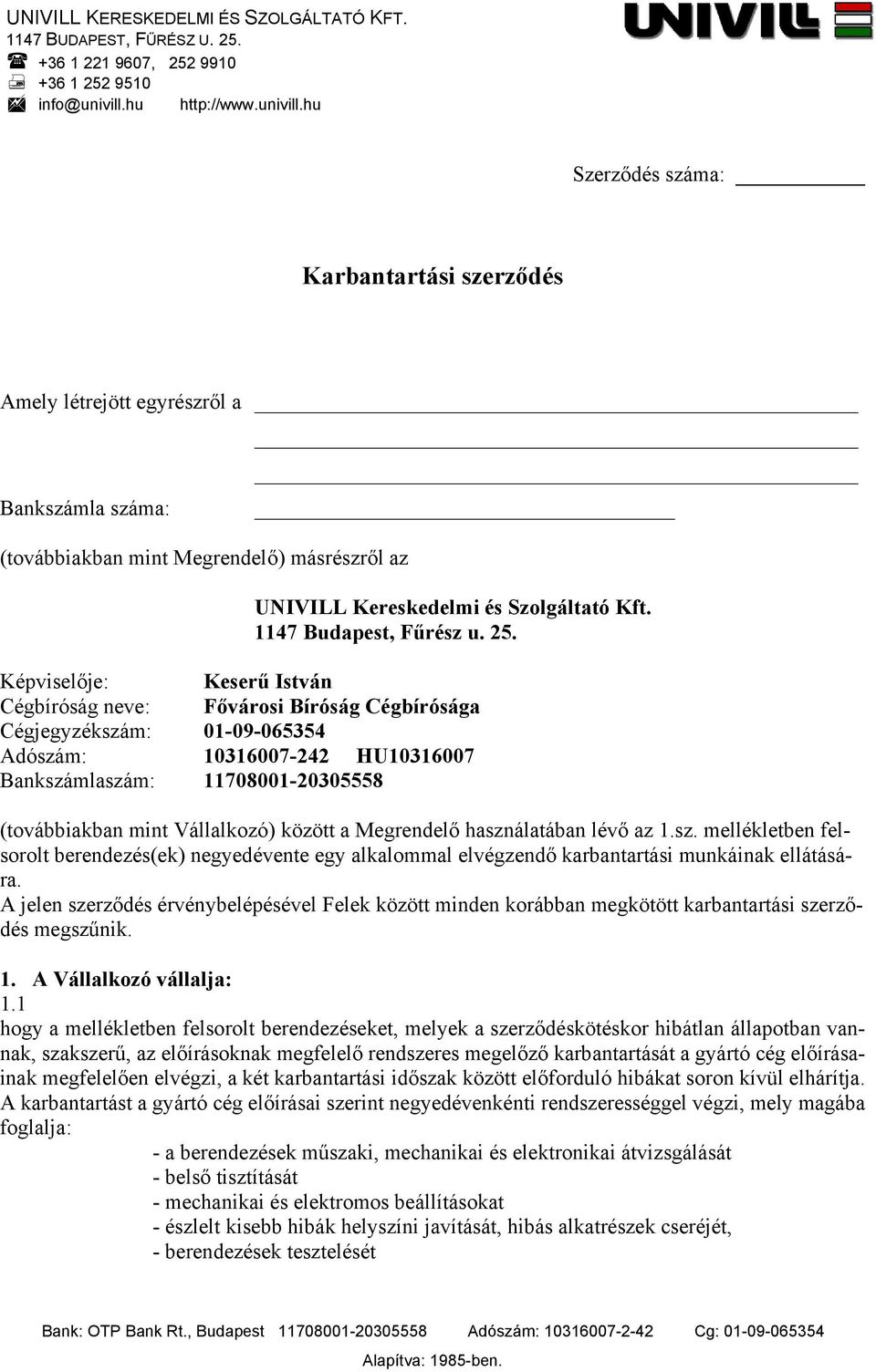 Karbantartási szerződés - PDF Ingyenes letöltés