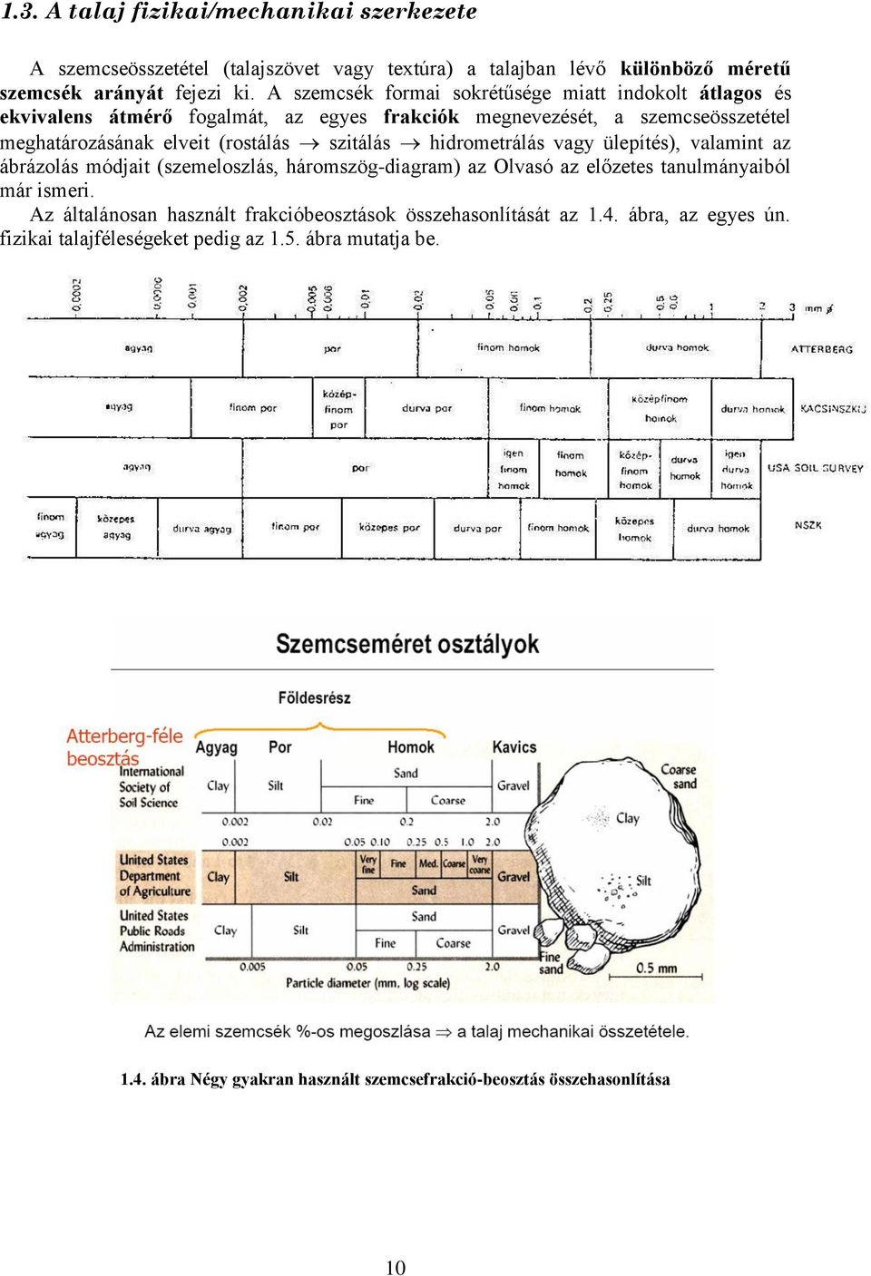 szitálás hidrometrálás vagy ülepítés), valamint az ábrázolás módjait (szemeloszlás, háromszög-diagram) az Olvasó az előzetes tanulmányaiból már ismeri.