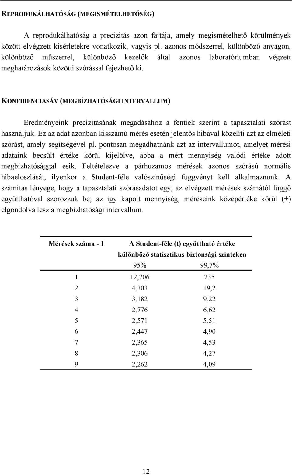 KONFIDENCIASÁV (MEGBÍZHATÓSÁGI INTERVALLUM) Eredményeink precizitásának megadásához a fentiek szerint a tapasztalati szórást használjuk.