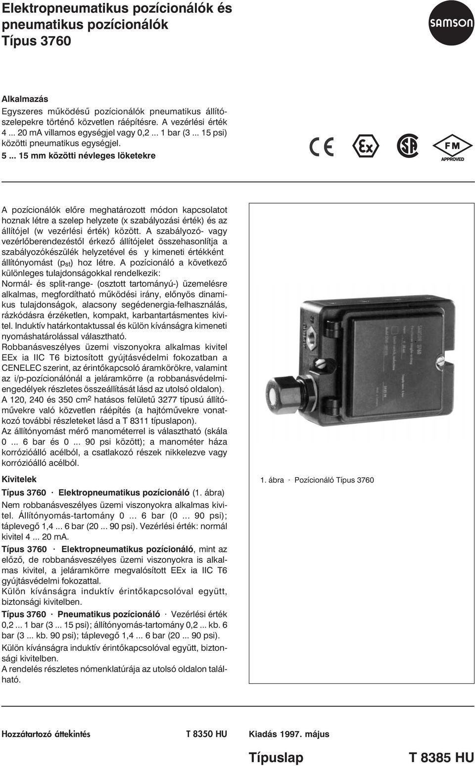 .. 15 mm közötti névleges löketekre A pozícionálók elõre meghatározott módon kapcsolatot hoznak létre a szelep helyzete (x szabályozási érték) és az állítójel (w vezérlési érték) között.