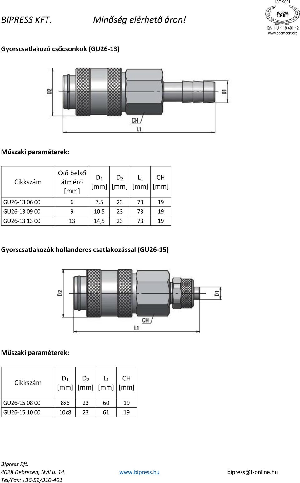 00 13 14,5 23 73 19 Gyorscsatlakozók hollanderes