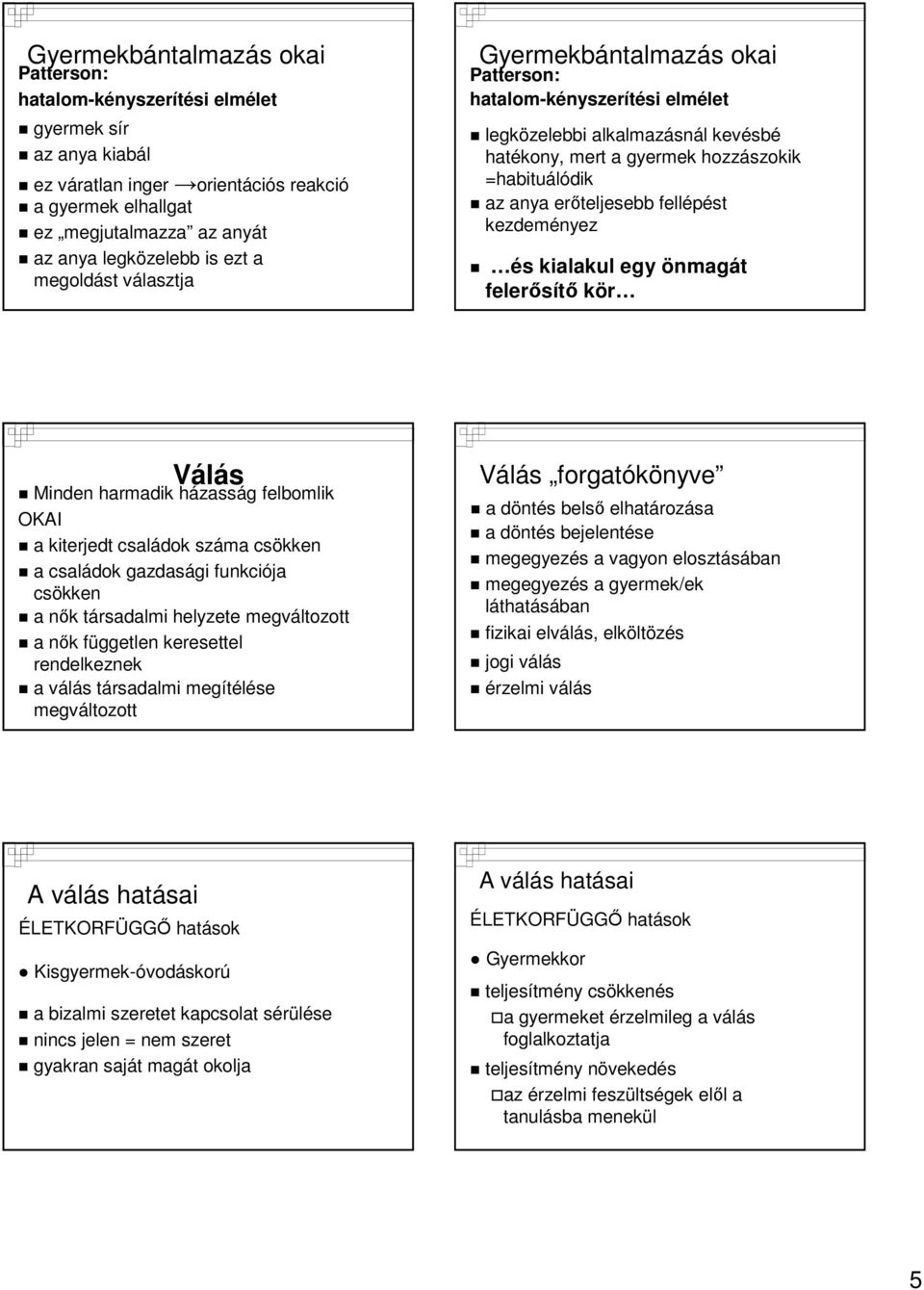 fellépést kezdeményez és kialakul egy önmagát felerősítő kör Válás Minden harmadik házasság felbomlik OKAI a kiterjedt családok száma csökken a családok gazdasági funkciója csökken a nők társadalmi