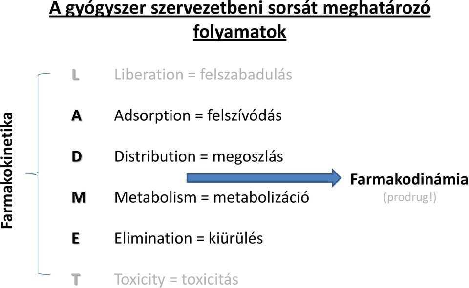 felszívódás D M E T Distribution = megoszlás Metabolism =