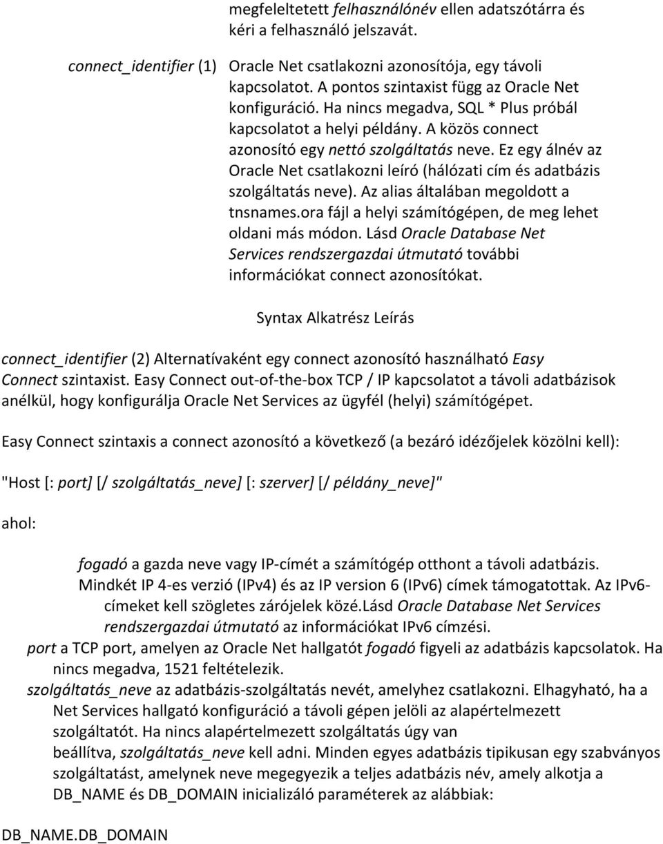 Ez egy álnév az Oracle Net csatlakozni leíró (hálózati cím és adatbázis szolgáltatás neve). Az alias általában megoldott a tnsnames.ora fájl a helyi számítógépen, de meg lehet oldani más módon.
