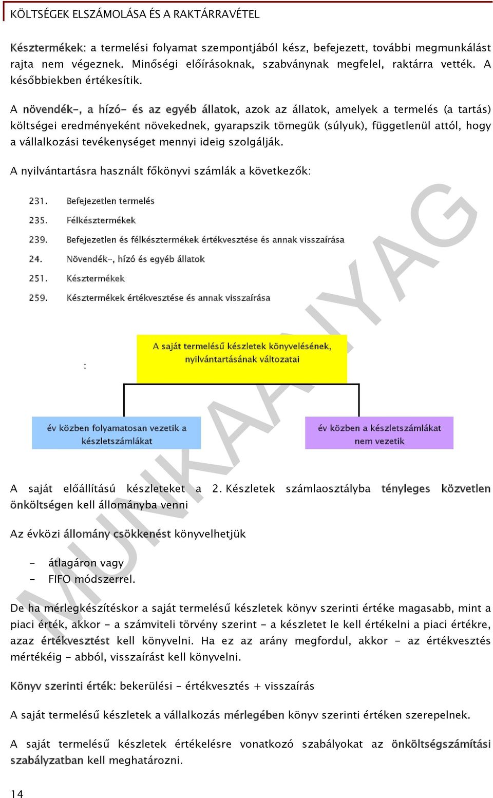 tevékenységet mennyi ideig szolgálják. A nyilvántartásra használt főkönyvi számlák a következők: 231. Befejezetlen termelés 235. Félkésztermékek 239.