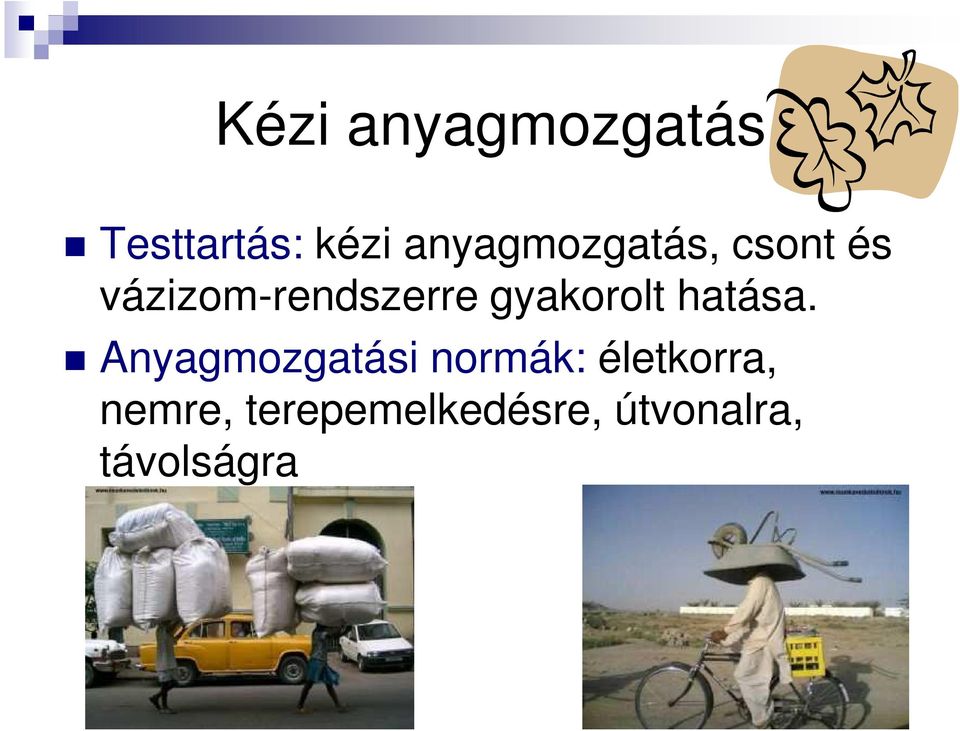 Anyagmozgatási normák: életkorra, Anyagmozgatási