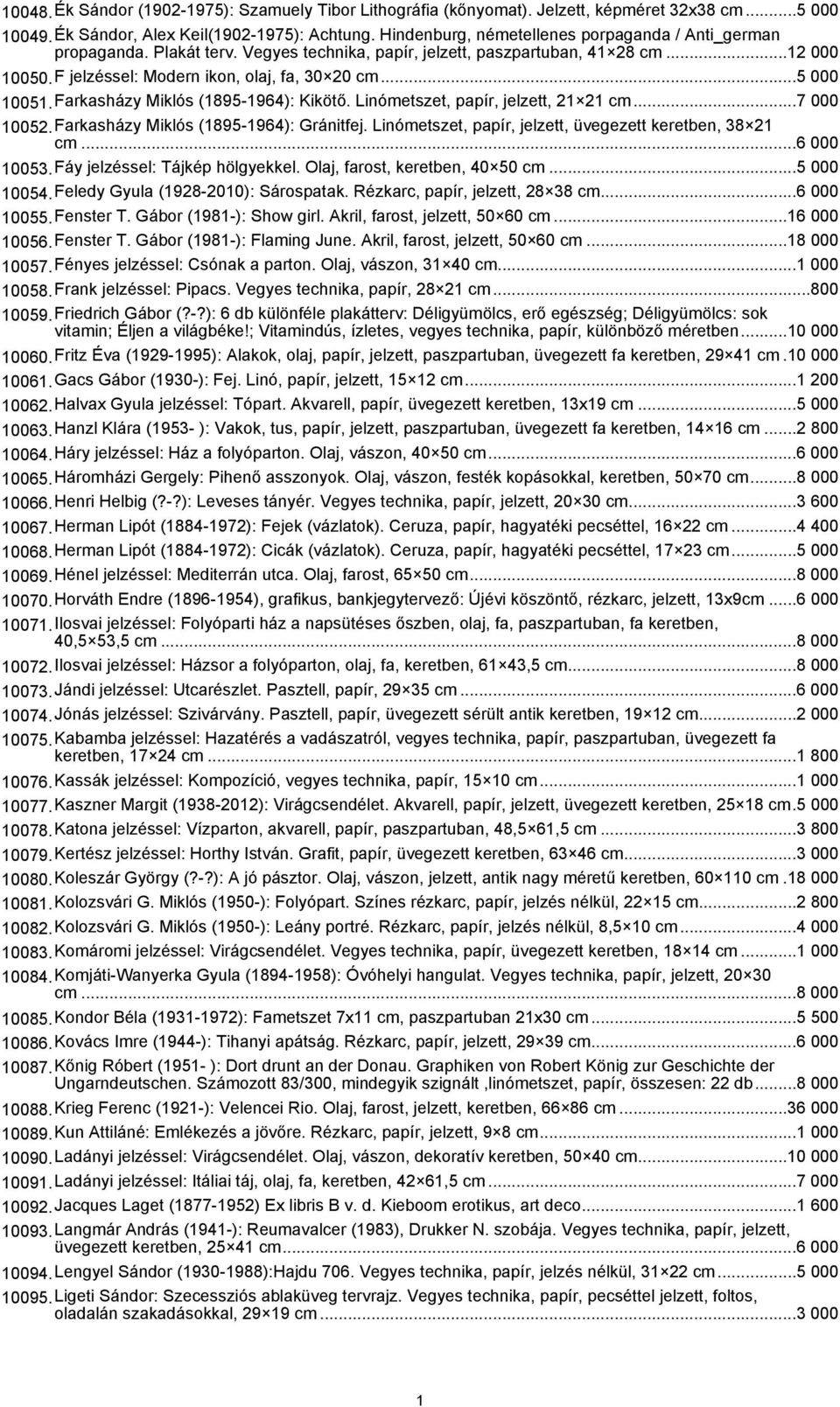 ..5 000 10051.Farkasházy Miklós (1895-1964): Kikötő. Linómetszet, papír, jelzett, 21 21 cm...7 000 10052.Farkasházy Miklós (1895-1964): Gránitfej.