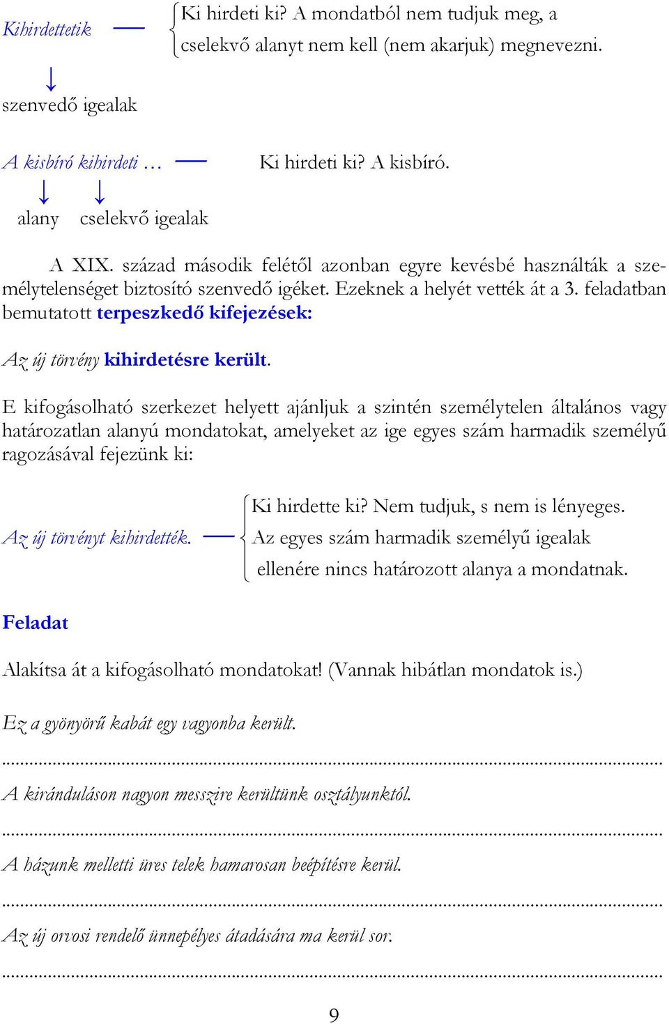 feladatban bemutatott terpeszkedő kifejezések: Az új törvény kihirdetésre került.