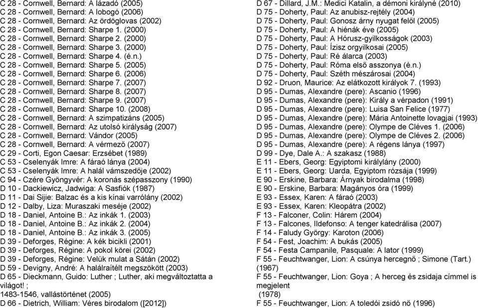 (2005) C 28 - Cornwell, Bernard: Sharpe 6. (2006) C 28 - Cornwell, Bernard: Sharpe 7. (2007) C 28 - Cornwell, Bernard: Sharpe 8. (2007) C 28 - Cornwell, Bernard: Sharpe 9.