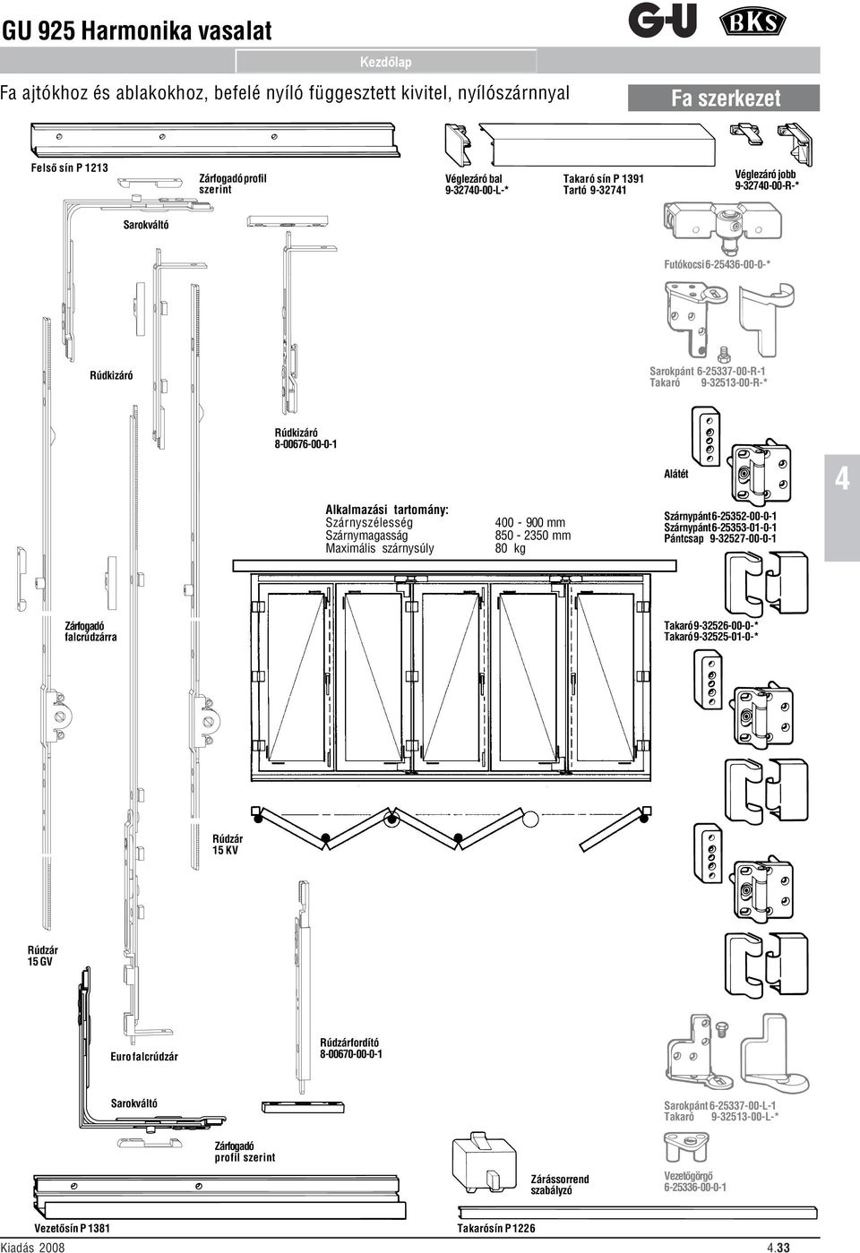 Szárnyszélesség Szárnymagasság Maximális szárnysúly 00-900 mm 850-2350 mm 80 kg Szárnypánt 6-25352-00-0-1 Szárnypánt 6-25353-01-0-1 Pántcsap 9-32527-00-0-1 Zárfogadó falcrúdzárra Takaró