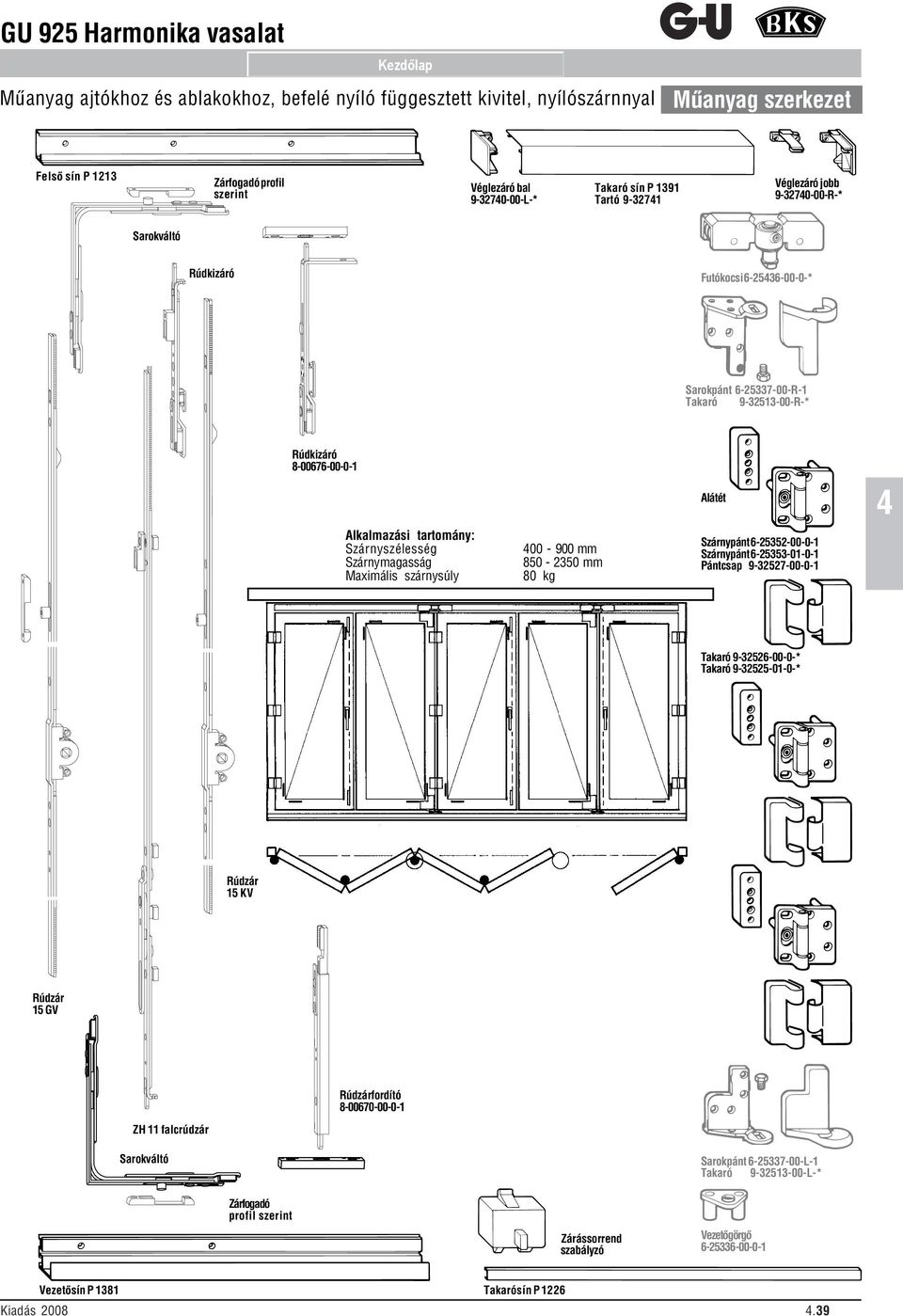 tartomány: Szárnyszélesség Szárnymagasság Maximális szárnysúly 00-900 mm 850-2350 mm 80 kg Szárnypánt 6-25352-00-0-1 Szárnypánt 6-25353-01-0-1 Pántcsap 9-32527-00-0-1 Takaró 9-32526-00-0-* Takaró