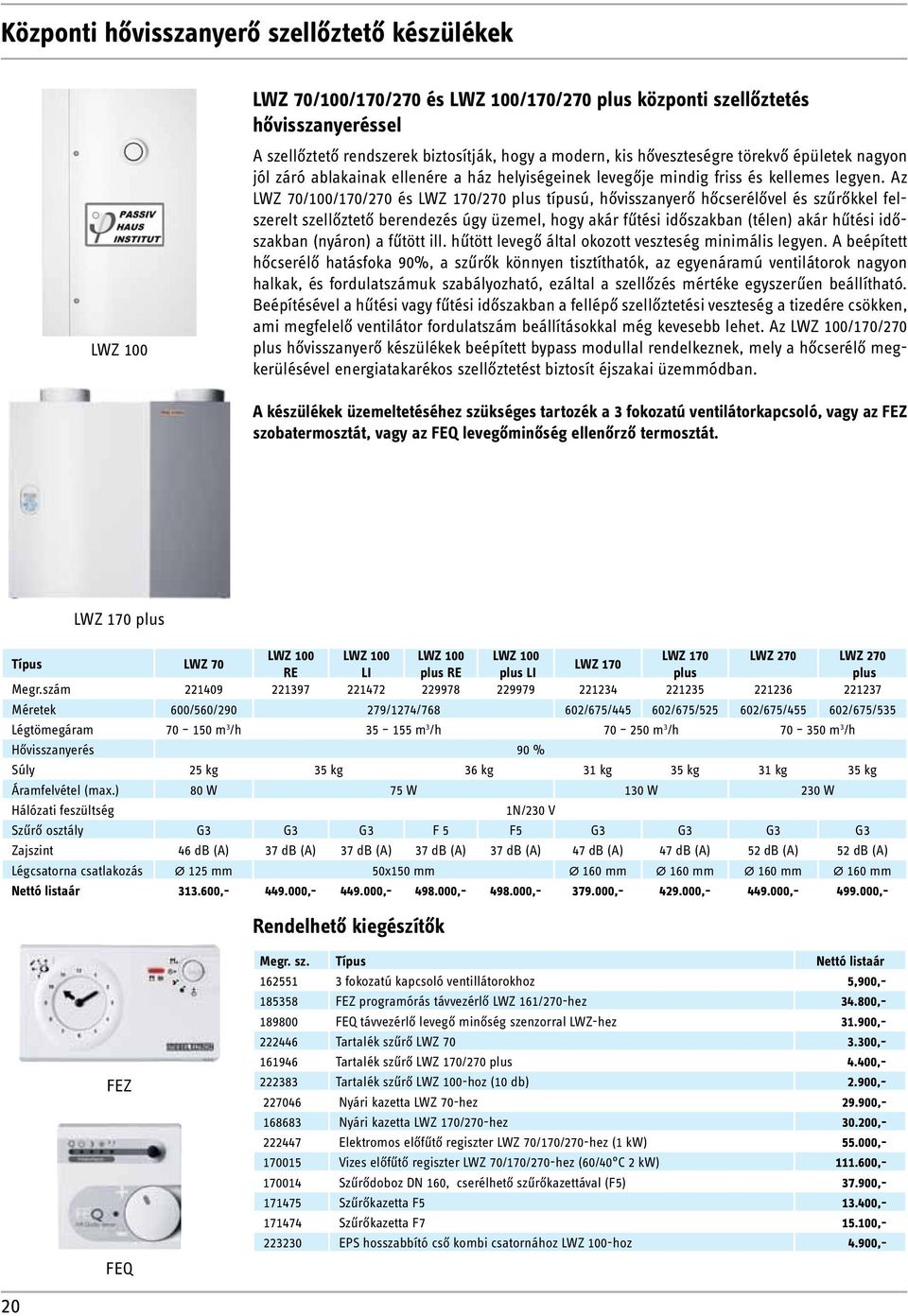 Az LWZ 70/100/170/270 és LWZ 170/270 plus típusú, hővisszanyerő hőcserélővel és szűrőkkel felszerelt szellőztető berendezés úgy üzemel, hogy akár fűtési időszakban (télen) akár hűtési időszakban