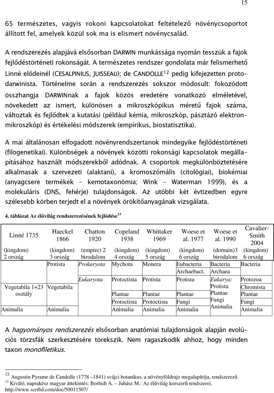 A természetes rendszer gondolata már felismerhető Linné elődeinél (CESALPINIUS, JUISSEAU); de CANDOLLE 12 pedig kifejezetten protodarwinista.