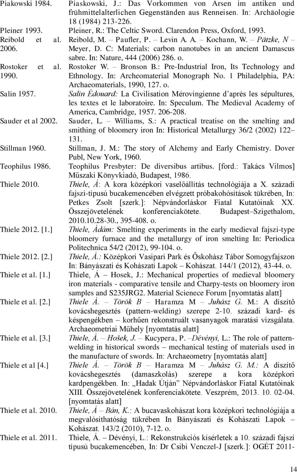 [1.] Thiele et al. [2.] Thiele et al. [3.] Thiele et al [4.] Thiele et al. 2010. Thiele et al. 2011. Reibold, M. Paufler, P. Levin A. A. Kochann, W. Pätzke, N Meyer, D.
