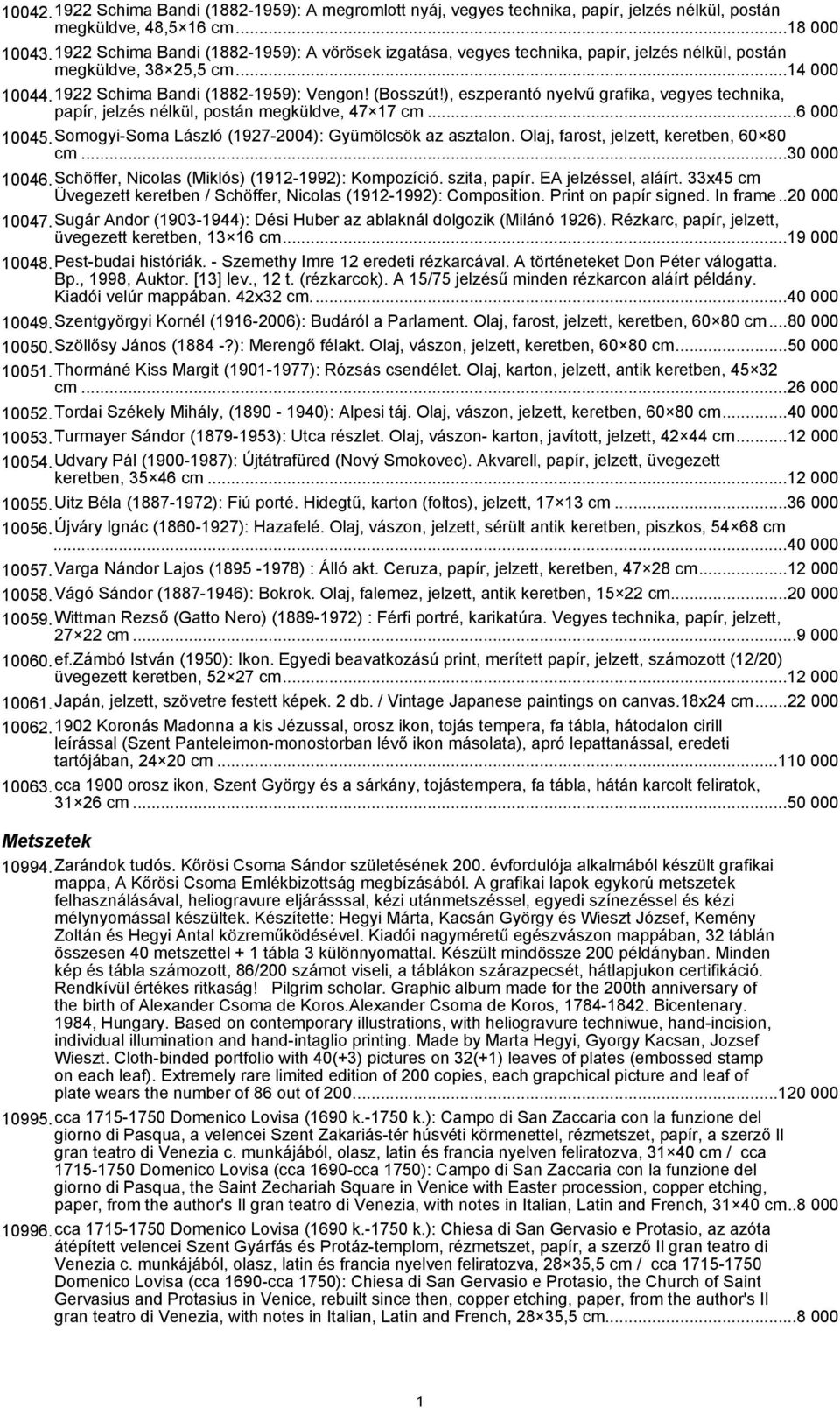 ), eszperantó nyelvű grafika, vegyes technika, papír, jelzés nélkül, postán megküldve, 47 17 cm...6 000 10045.Somogyi-Soma László (1927-2004): Gyümölcsök az asztalon.