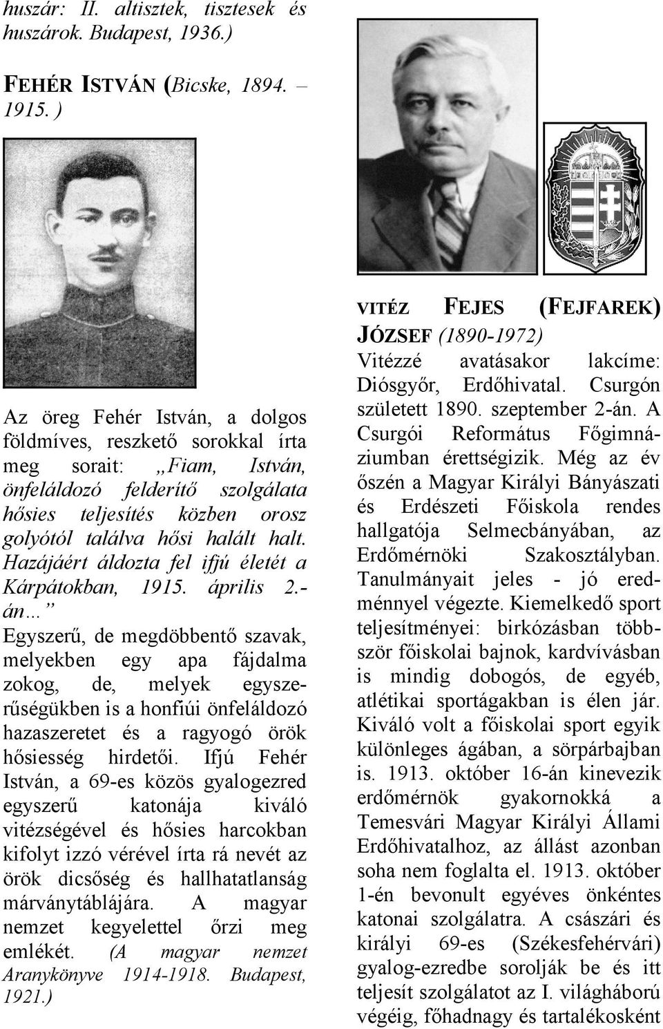 tlálv hősi hlált hlt. Hzájáért áldozt fel ifjú életét Kárpátokbn, 1915. április 2.