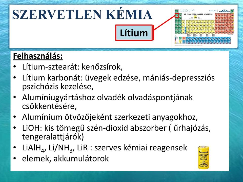 csökkentésére, Alumínium ötvözőjeként szerkezeti anyagokhoz, LiOH: kis tömegű szén-dioxid