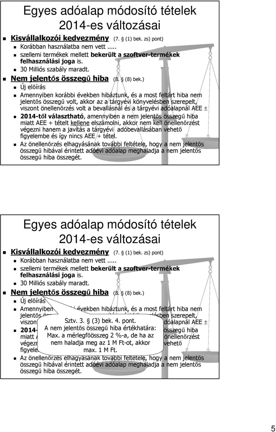 ) Új előírás Amennyiben korábbi években hibáztunk, és a most feltárt hiba nem jelentős összegű volt, akkor az a tárgyévi könyvelésben szerepelt, viszont önellenőrzés volt a bevallásnál és a tárgyévi