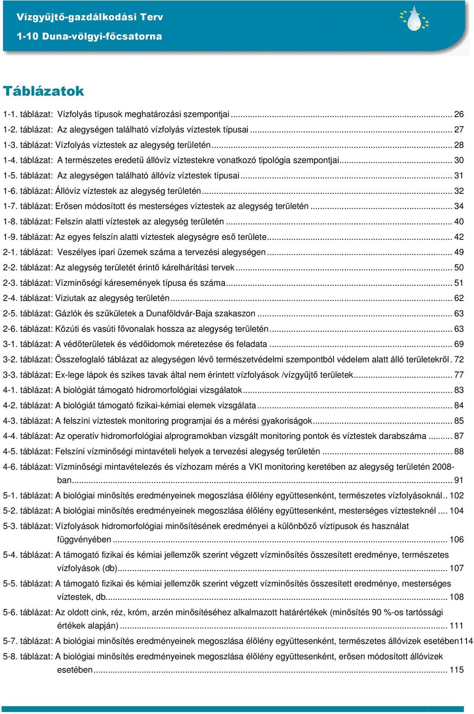 táblázat: Az alegységen található állóvíz víztestek típusai... 31 1-6. táblázat: Állóvíz víztestek az alegység területén... 32 1-7.