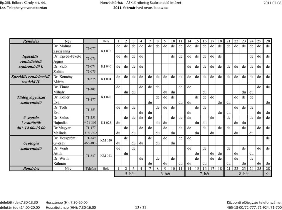 Sidó 72-074 K1 040 de de de de de de de de de de de de de de de Zoltán 72-075 Speciális rendeltetésű Dr. Kemény de de de de de de de de de de de de de de de de de de de de 71-275 K1 004 rendelő II.