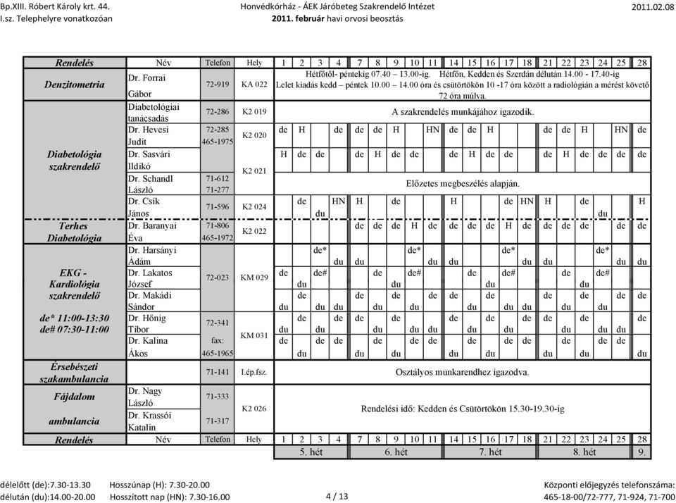 Hevesi 72-285 de H de de de H HN de de H de de H HN de K2 020 Judit 465-1975 Diabetológia Dr. Sasvári H de de de H de de de H de de de H de de de de szakrendelő Ildikó K2 021 Dr.