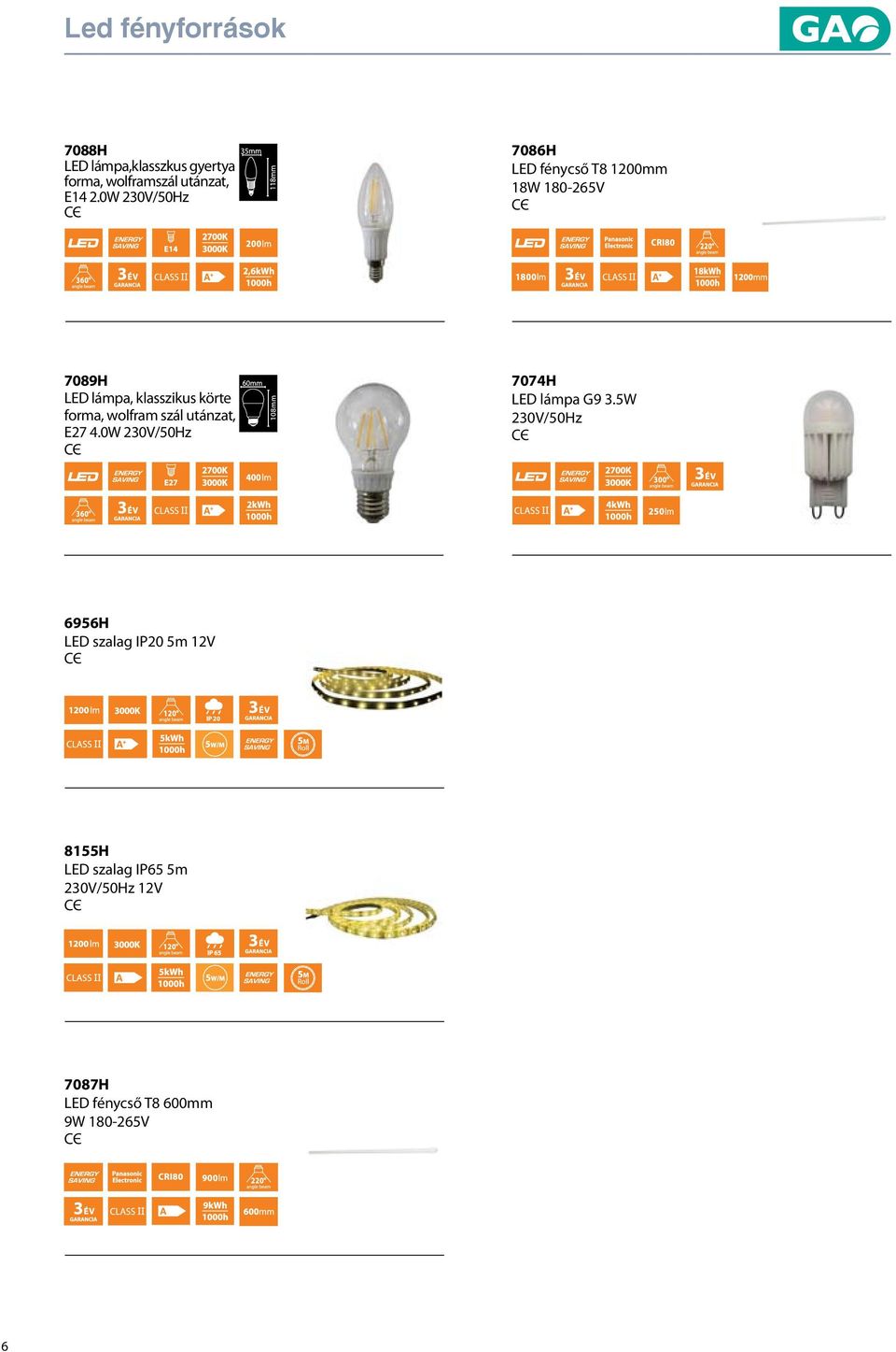 0W 7086H LED fénycső T8 1200mm 18W 180-265V 7089H körte forma, wolfram szál