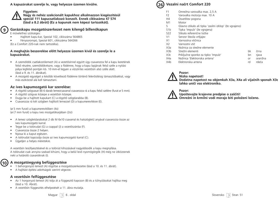 Garázskapu mozgatószerkezet nem kilengœ billenœkapun E mıvelethez szükséges: Hajlított kapu-kar, Spezial 102, cikkszáma 56865 Fénysorompó, Spezial 601, cikkszáma 56266 (Ez a Comfort 220-nak nem