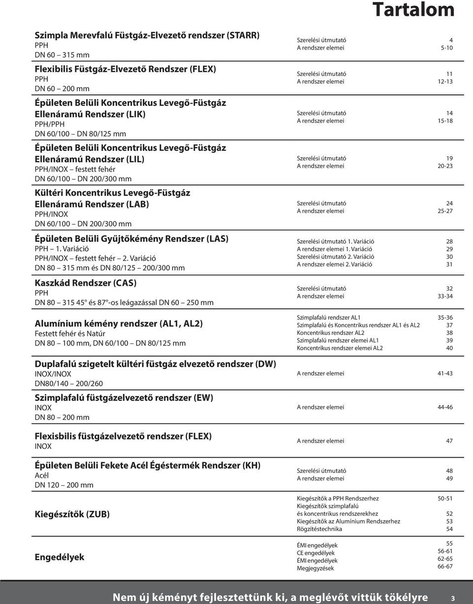 (LAB) PPH/INOX 60/100 200/300 mm Épületen Belüli Gyűjtőkémény Rendszer (LAS) PPH 1. Variáció PPH/INOX festett fehér 2.