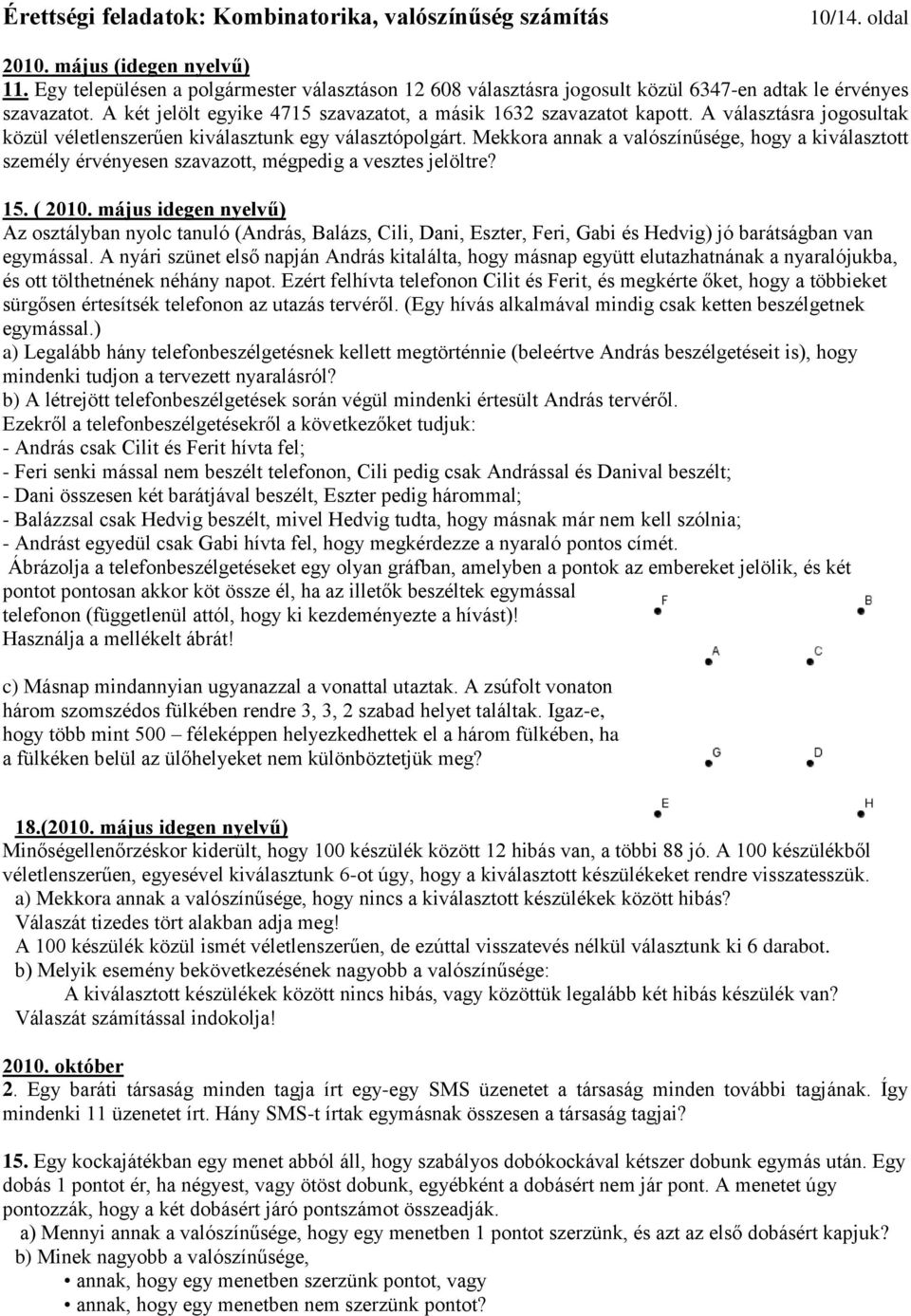 Mekkora annak a valószínűsége, hogy a kiválasztott személy érvényesen szavazott, mégpedig a vesztes jelöltre? 15. ( 2010.