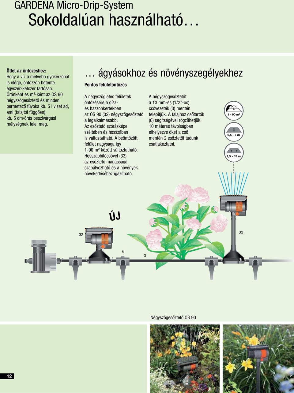 ágyásokhoz és növényszegélyekhez Pontos felületöntözés A négyszögletes felületek öntözésére a díszés haszonkertekben az OS 90 (32) négyszögesőztető a legalkalmasabb.