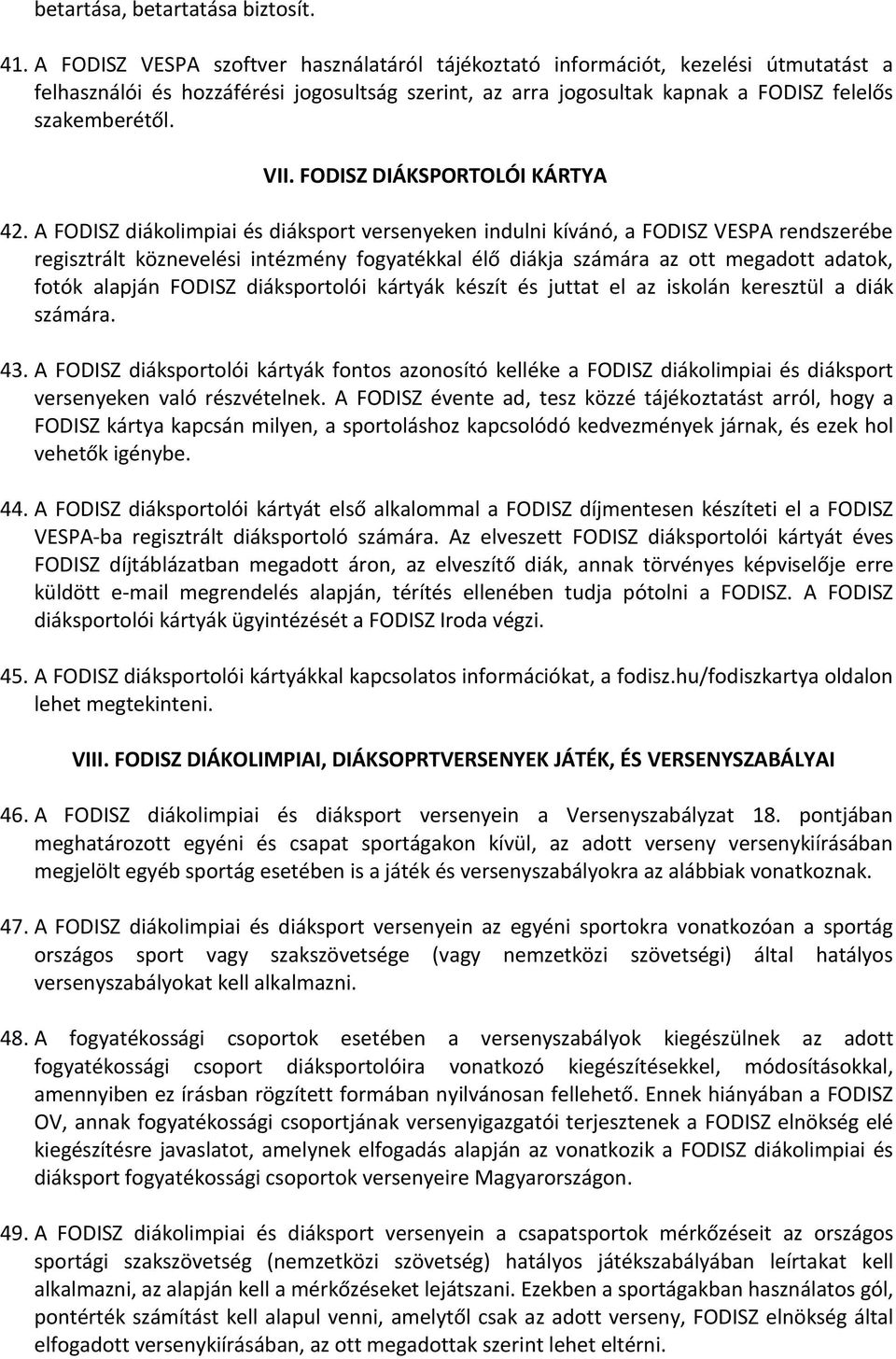FODISZ DIÁKSPORTOLÓI KÁRTYA 42.