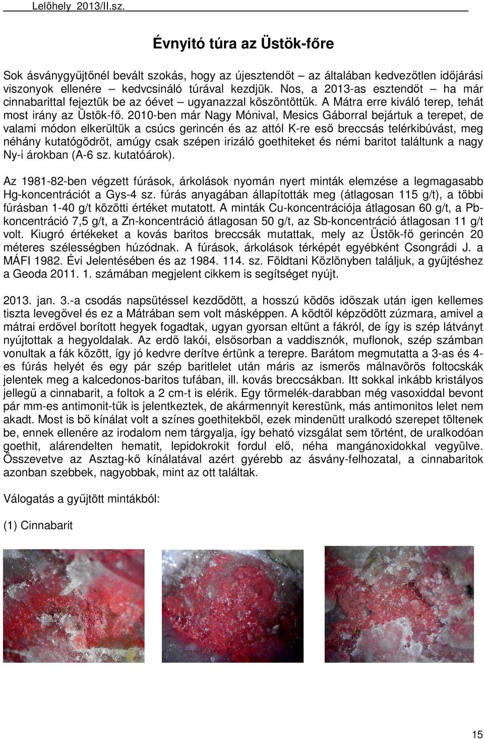 2010-ben már Nagy Mónival, Mesics Gáborral bejártuk a terepet, de valami módon elkerültük a csúcs gerincén és az attól K-re esı breccsás telérkibúvást, meg néhány kutatógödröt, amúgy csak szépen