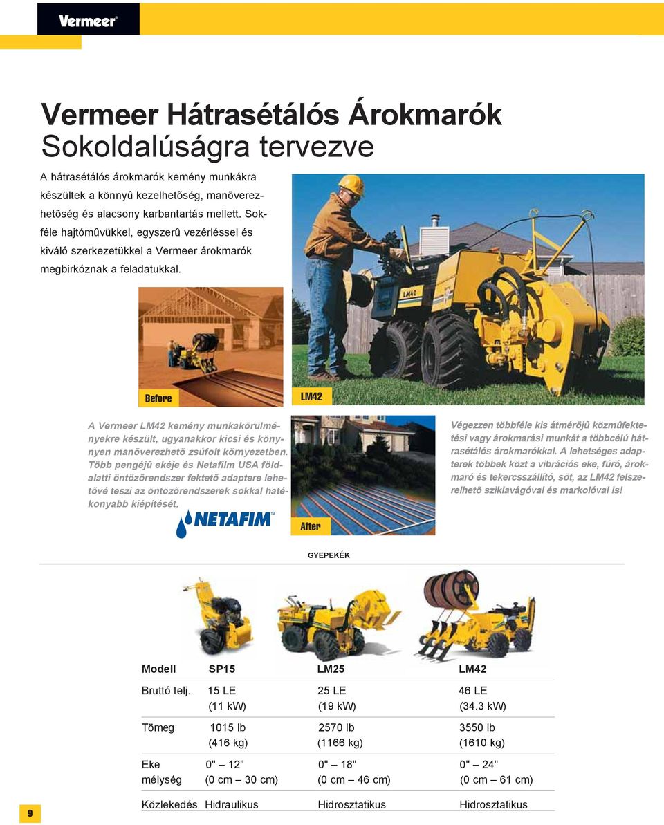 Before LM42 A Vermeer LM42 kemény munkakörülményekre készült, ugyanakkor kicsi és könynyen manõverezhetõ zsúfolt környezetben.