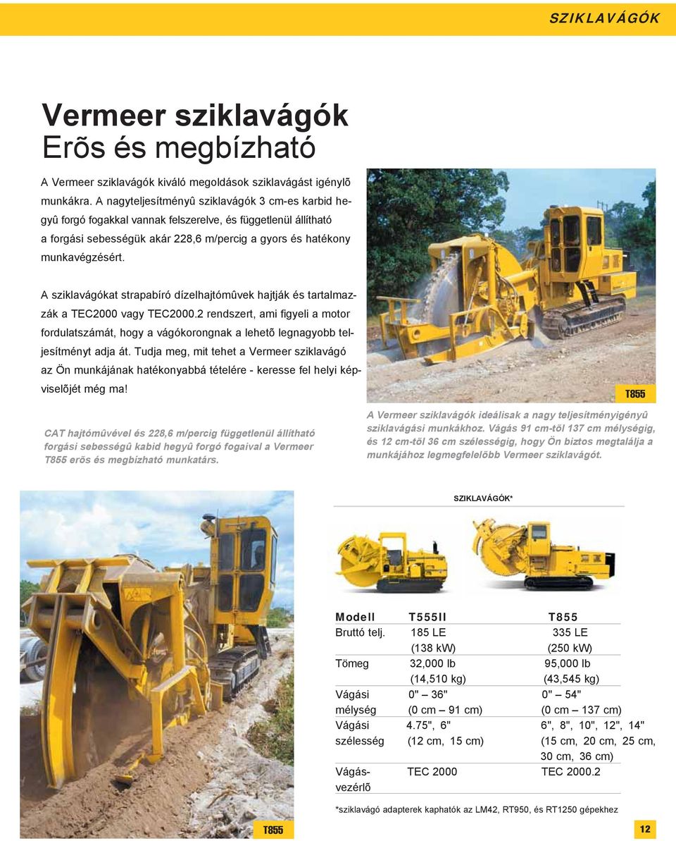 A sziklavágókat strapabíró dízelhajtómûvek hajtják és tartalmazzák a TEC2000 vagy TEC2000.