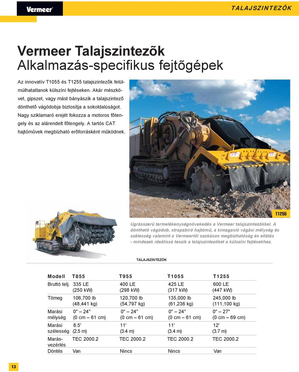 A tartós CAT hajtómûvek megbízható erõforrásként mûködnek. Ugrásszerû termelékenységnövekedés a Vermeer talajszintezõkkel.