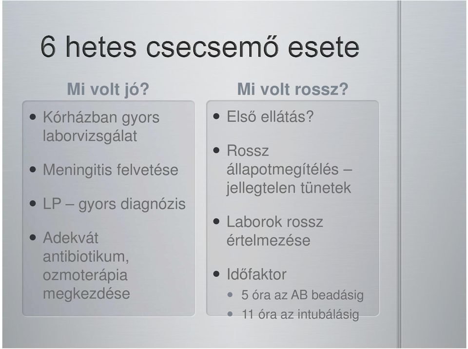 diagnózis Adekvát antibiotikum, ozmoterápia megkezdése Mi volt rossz?