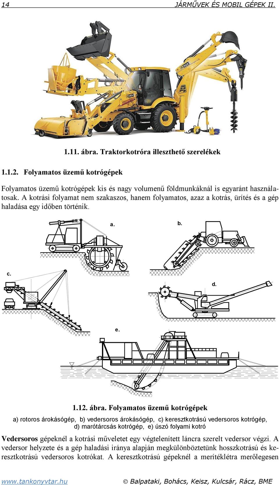 A kotrási folyamat nem szakaszos, hanem folyamatos, azaz a kotrás, ürítés és a gép haladása egy időben történik. a. b. c. d. e. 1.12. ábra.