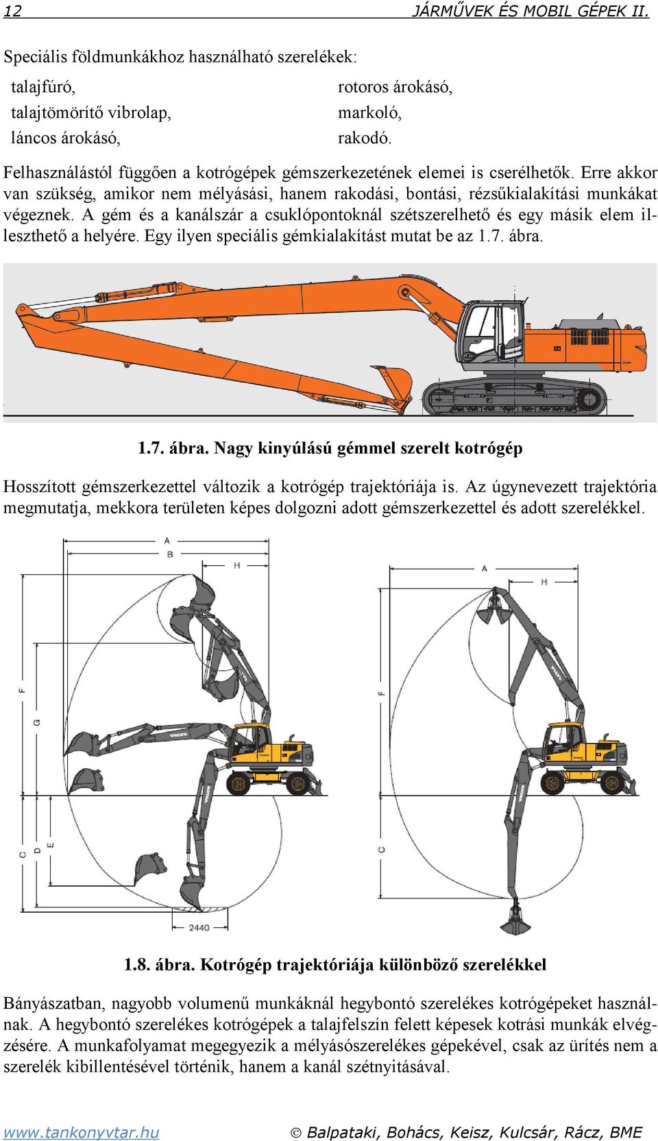 A gém és a kanálszár a csuklópontoknál szétszerelhető és egy másik elem illeszthető a helyére. Egy ilyen speciális gémkialakítást mutat be az 1.7. ábra.