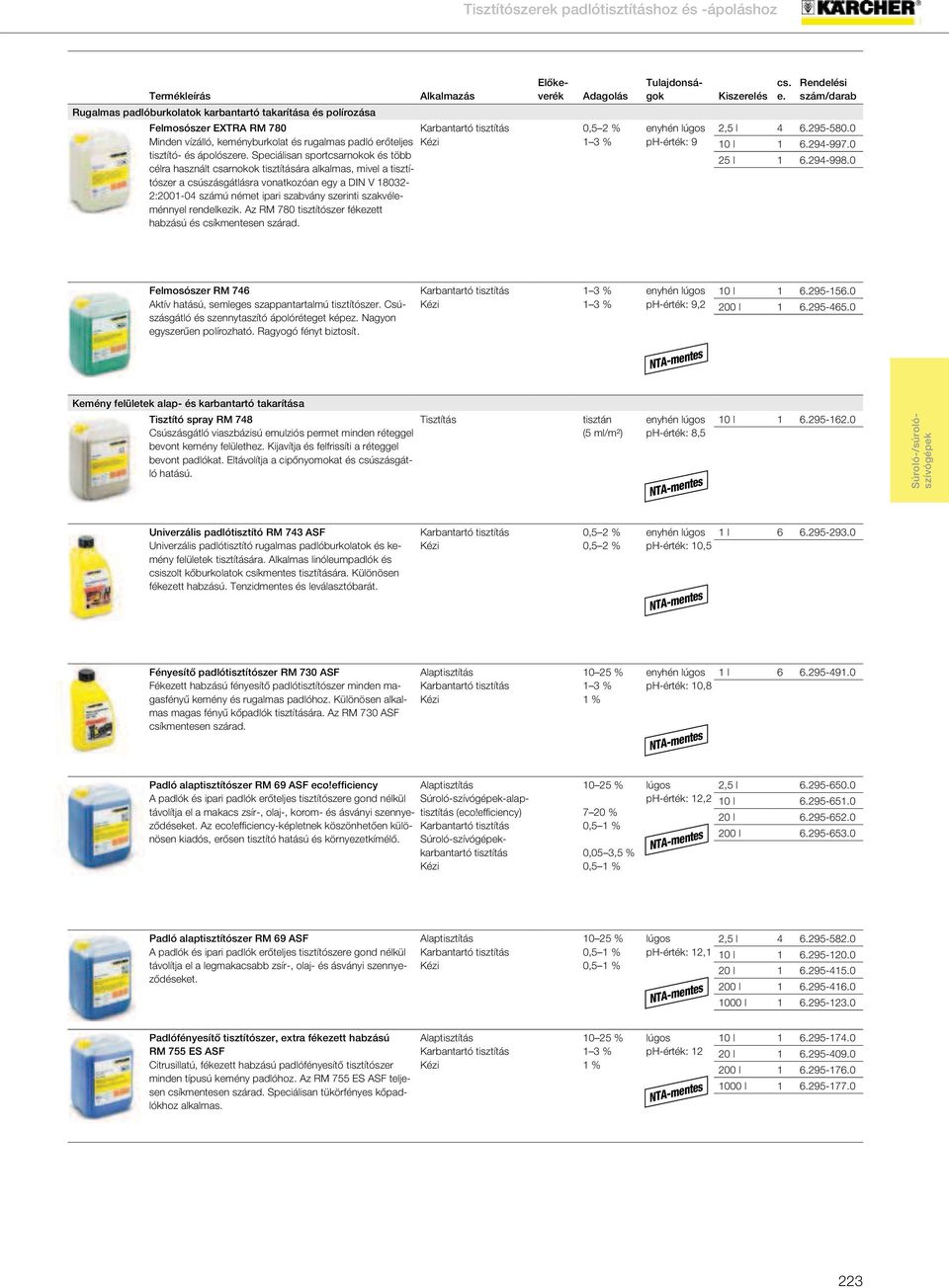 ipari szabvány szerinti szakvéleménnyel rendelkezik. Az RM 780 tisztítószer fékezett habzású és csíkmentesen szárad. ph-érték: 9 2,5 l 4 6.295-580.0 10 l 1 6.294-997.0 25 l 1 6.294-998.