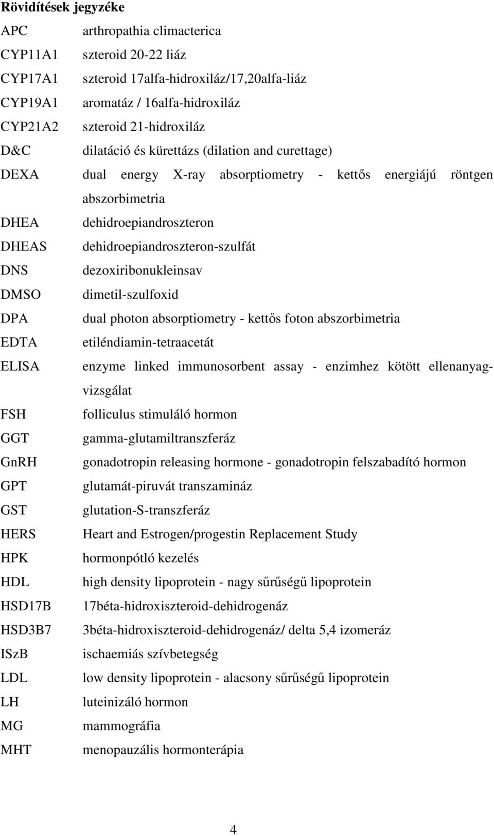 DNS dezoxiribonukleinsav DMSO dimetil-szulfoxid DPA dual photon absorptiometry - kettős foton abszorbimetria EDTA etiléndiamin-tetraacetát ELISA enzyme linked immunosorbent assay - enzimhez kötött