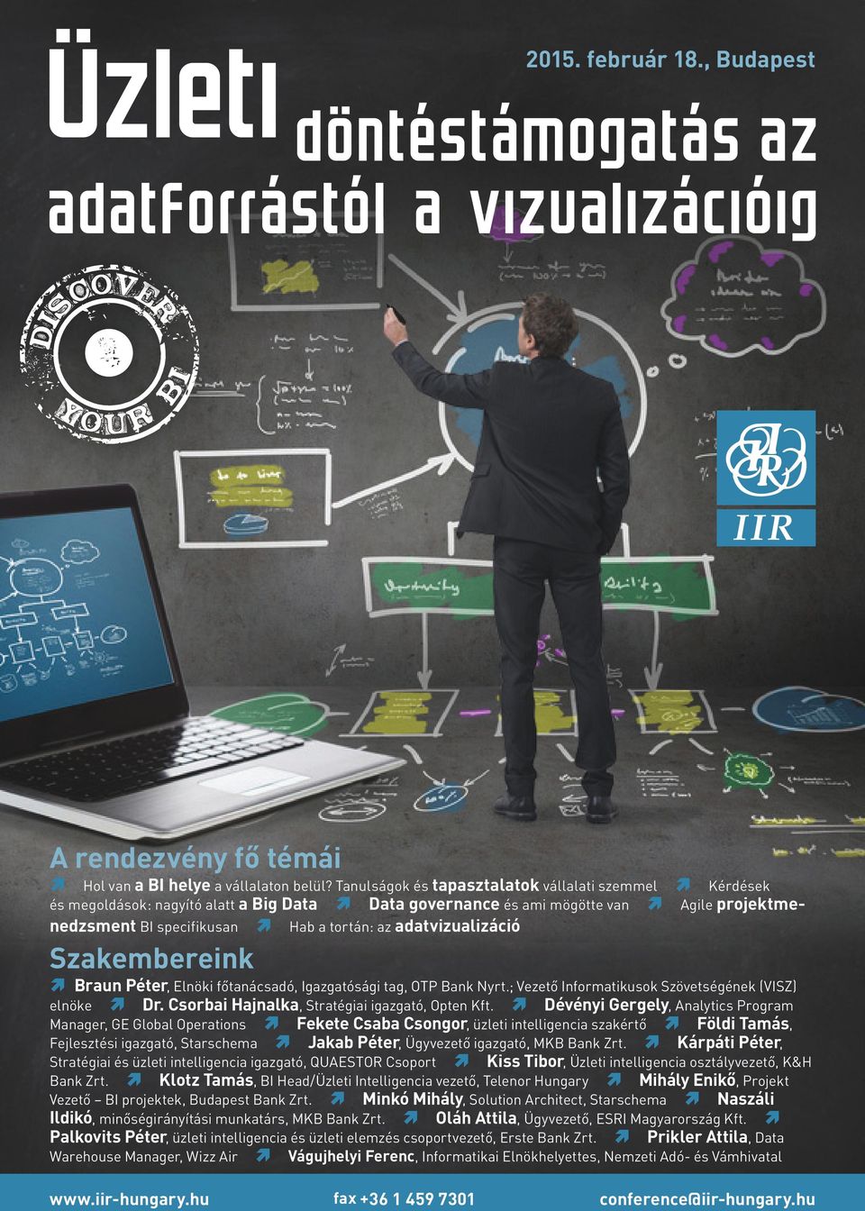 adatvizualizáció Szakembereink Braun Péter, Elnöki főtanácsadó, Igazgatósági tag, OTP Bank Nyrt.; Vezető Informatikusok Szövetségének (VISZ) elnöke Dr.